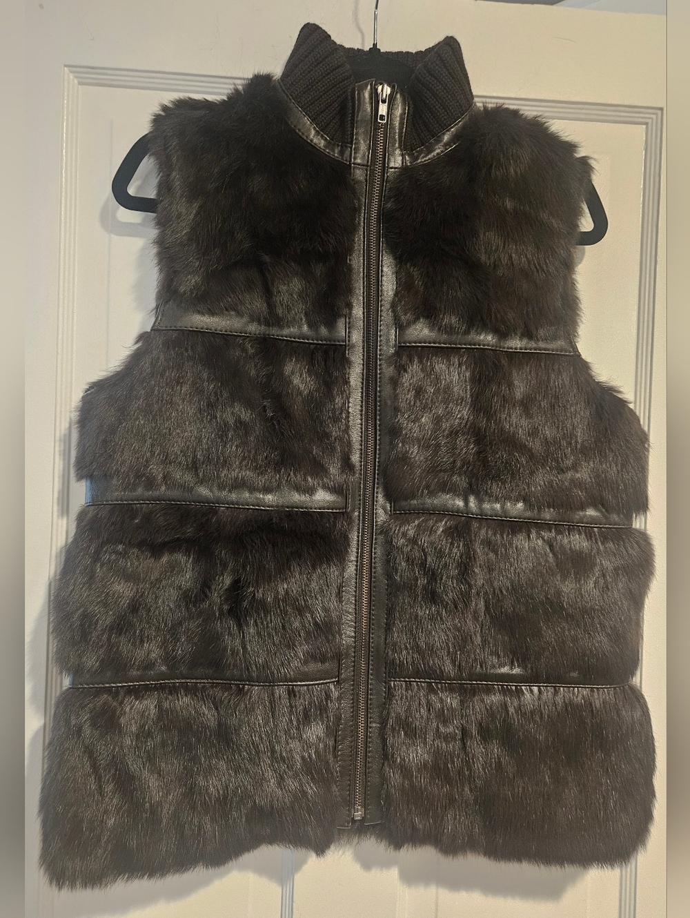 Votre Nom Dark Brown 100% Rabbit Fur With Lamb Leather Accent Vest